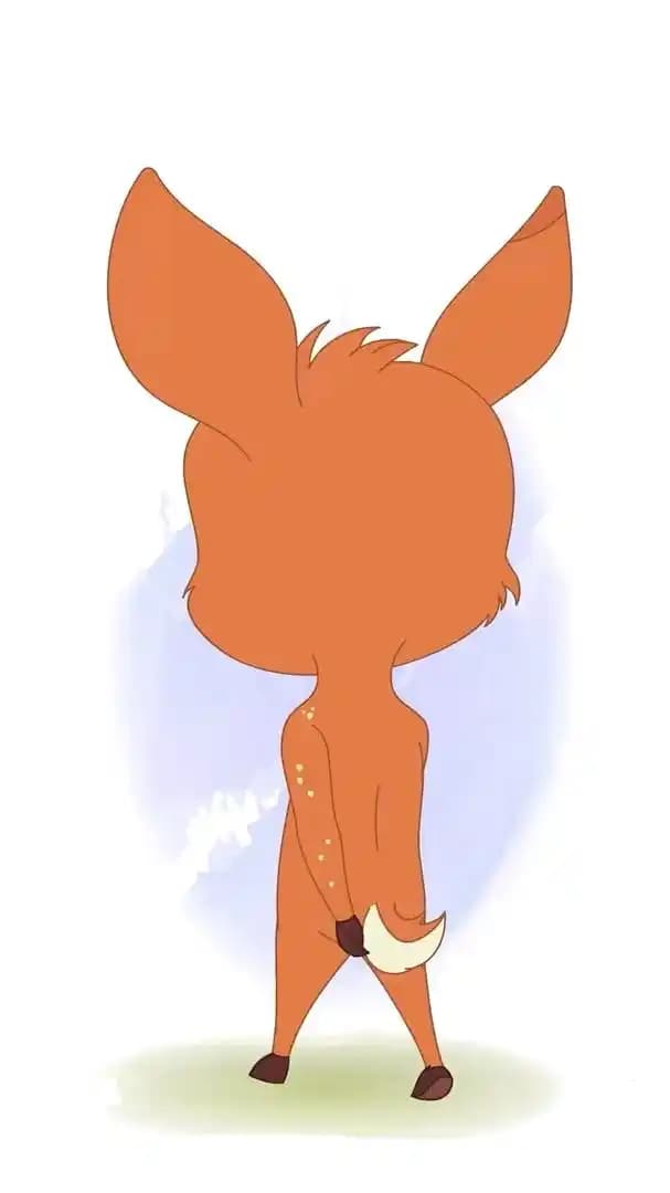 A 2d animated deer cartoon character walking in back third view vector pose AKA Dery The Antilope