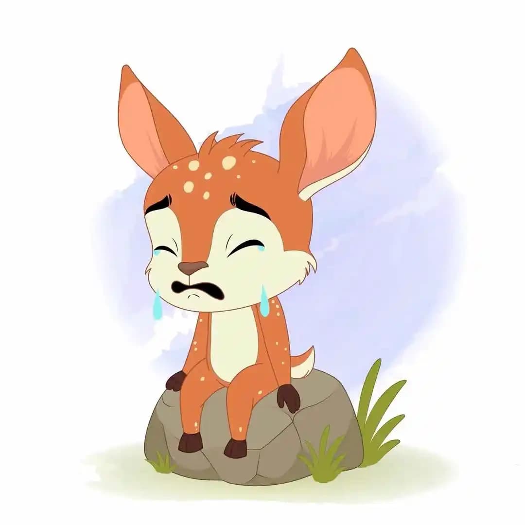 A 2d animated deer cartoon character crying vector pose AKA Dery The Antilope