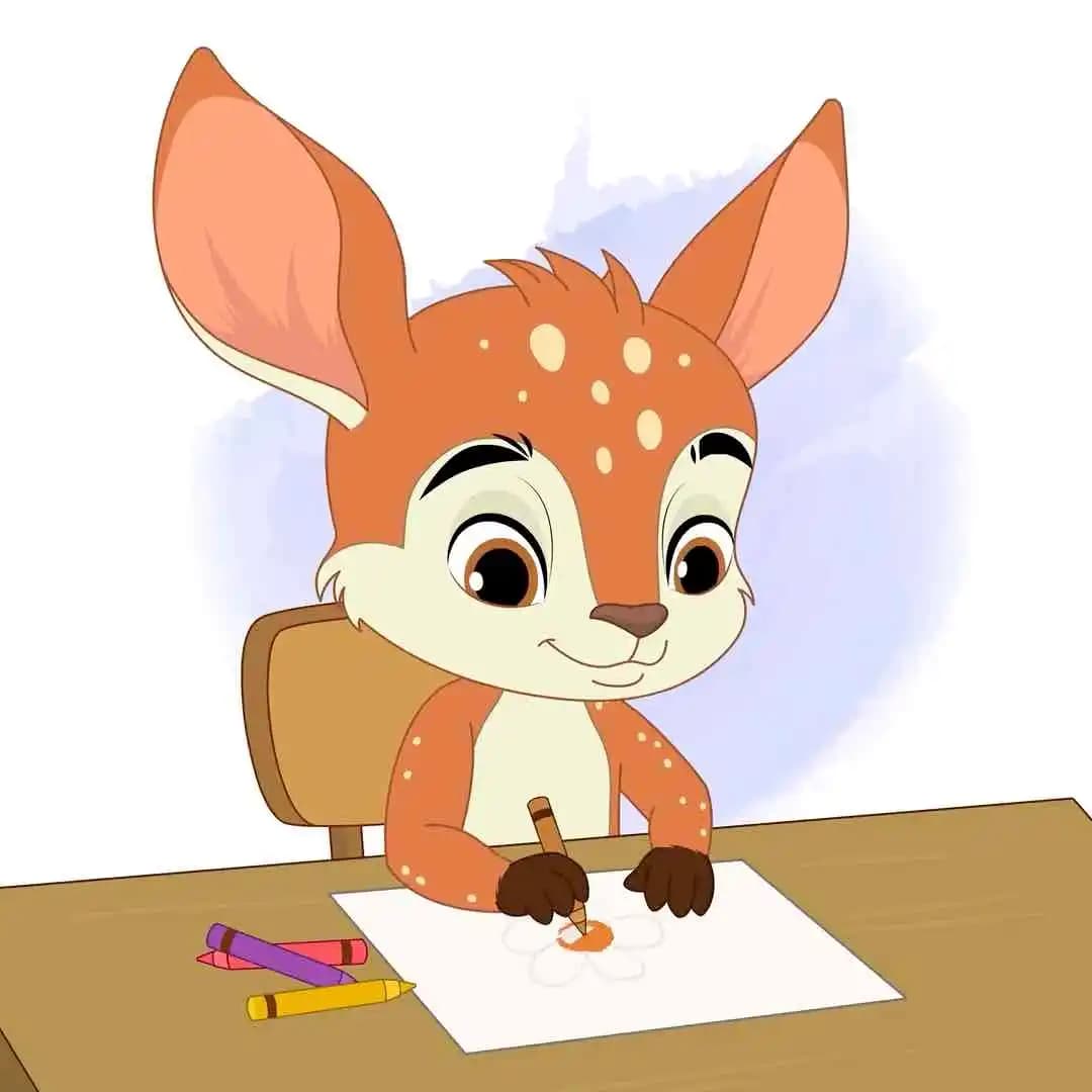 A 2d animated deer cartoon character coloring vector pose AKA Dery The Antilope