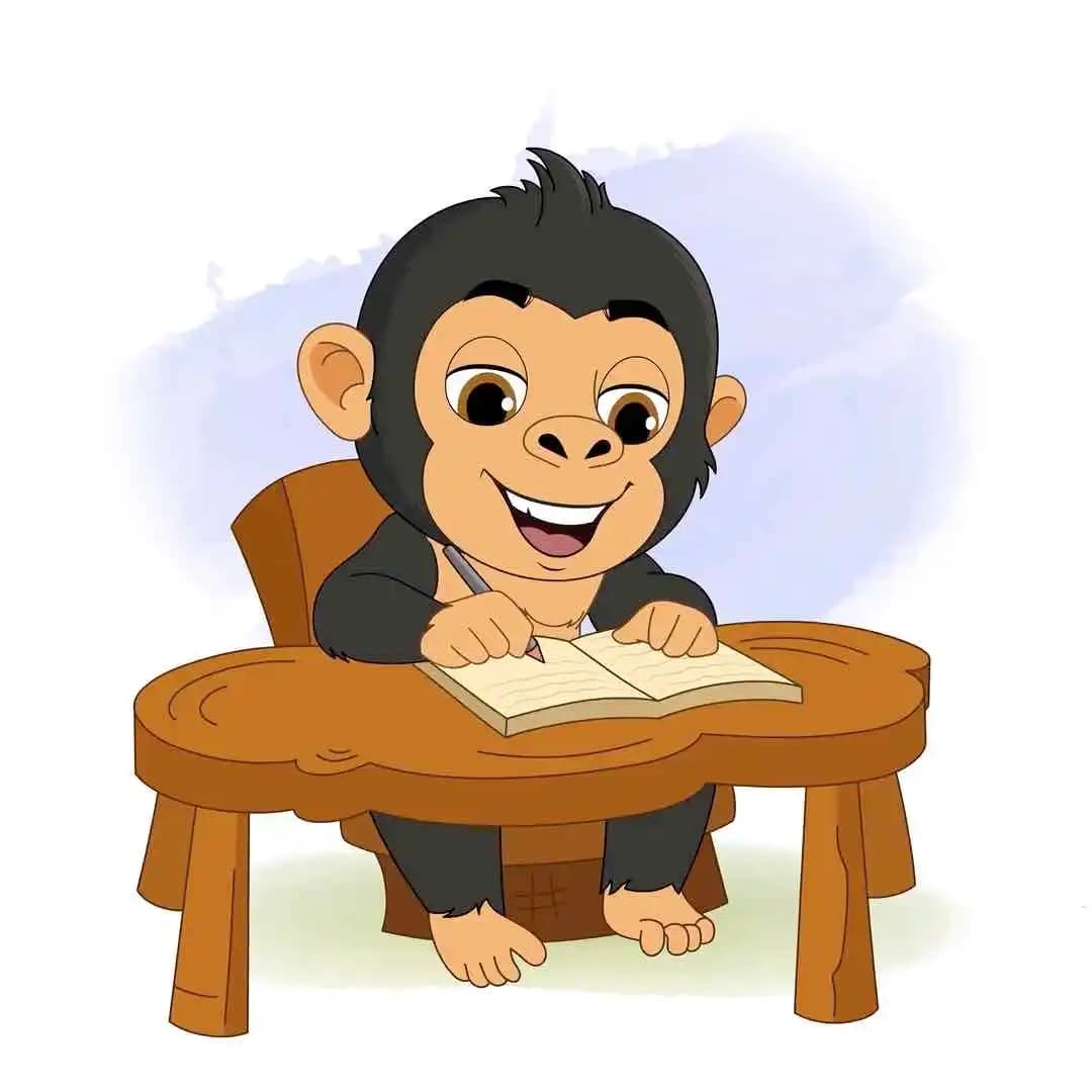 A Gorilla character vector writing in notebook animated pose AKA Goru The Gorilla