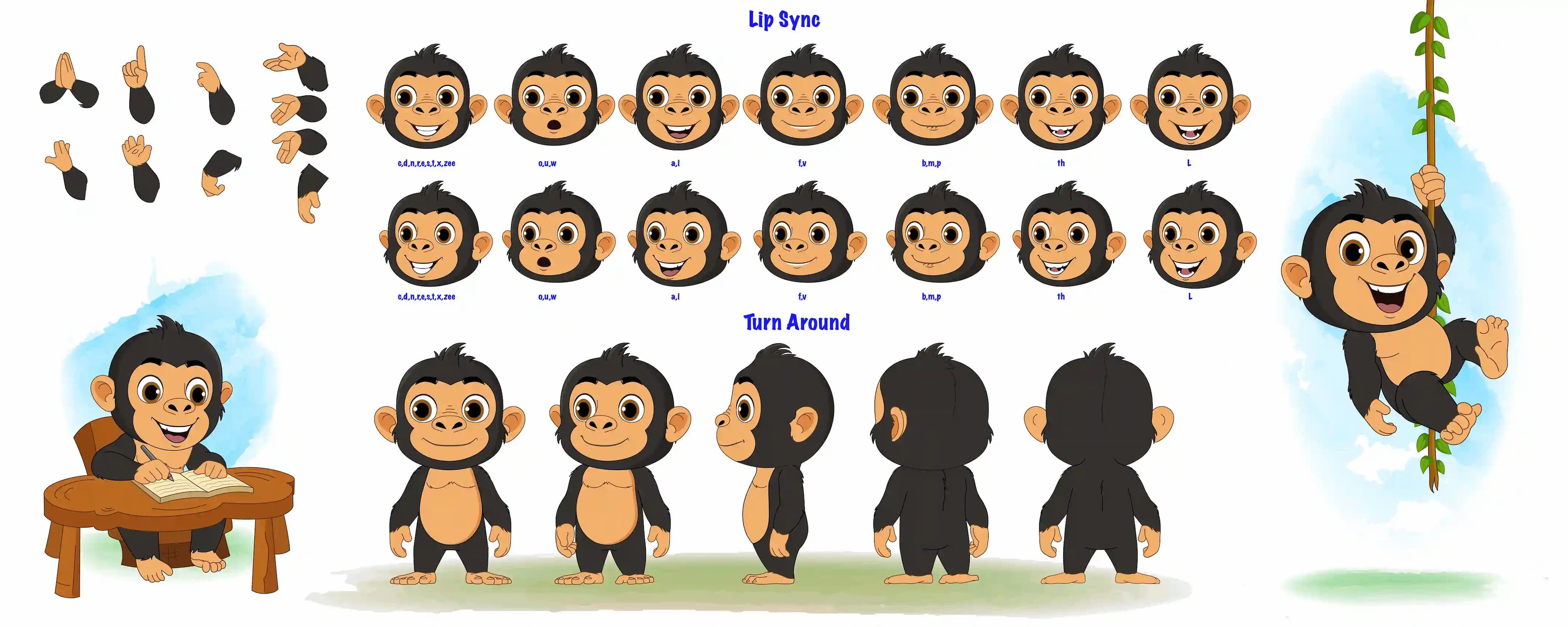 Gorilla character vector model sheet & construction design set AKA Goru The Gorilla