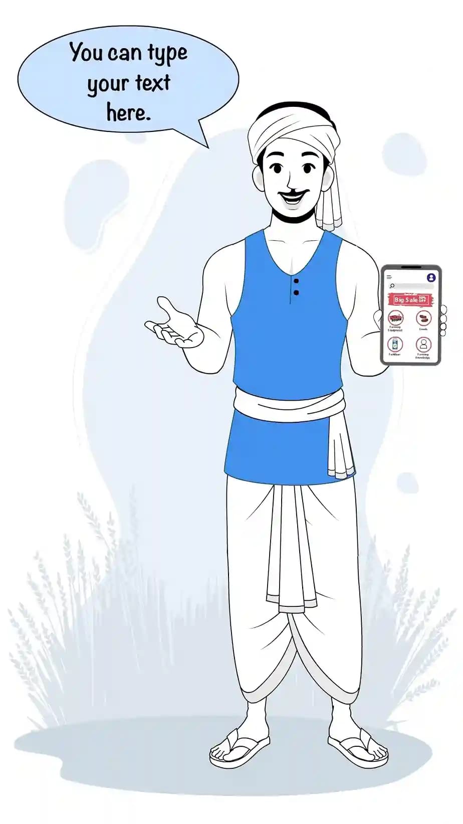 Indian farmer Agriculture app Explain animated vector cartoon character AKA Ram singh