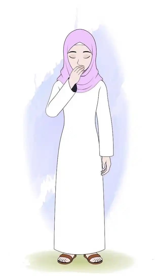 Islamic hijab woman character doing aadab animated pose AKA Aafreen