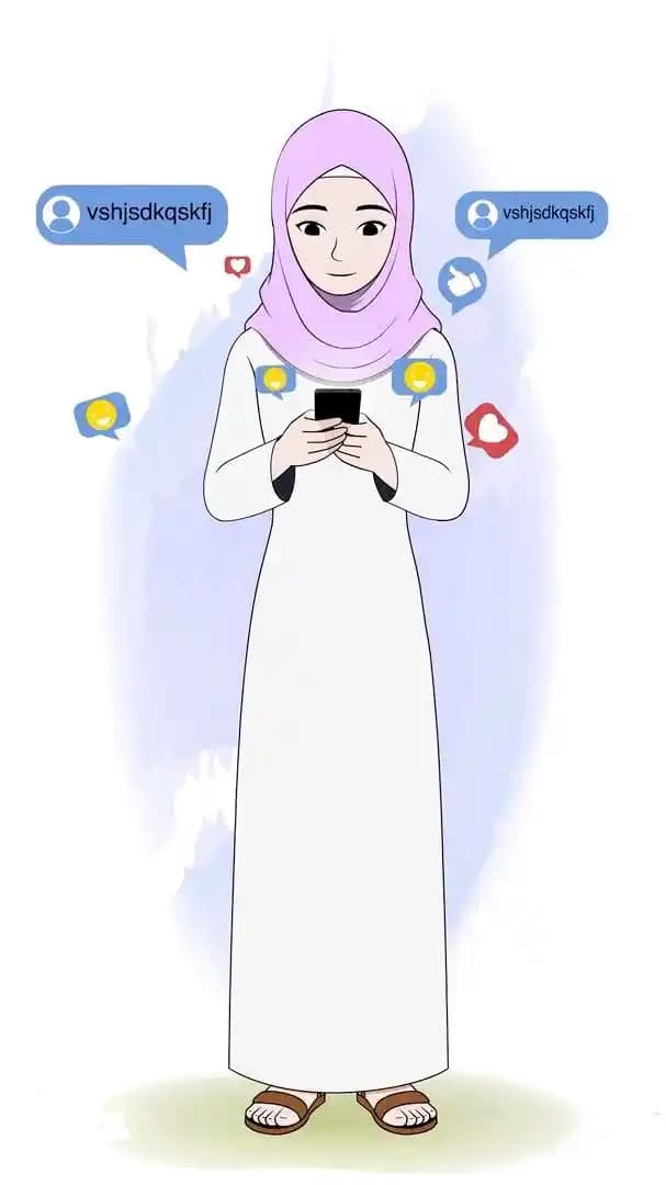 Islamic hijab woman character using mobile animated pose AKA Aafreen