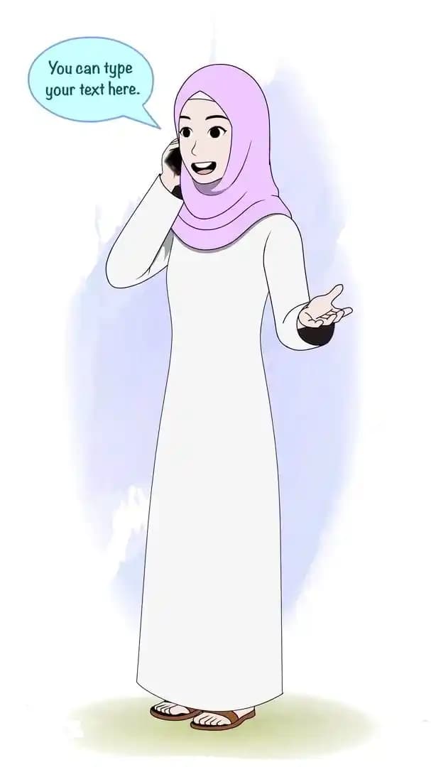 Islamic hijab woman character talking on mobile animated pose AKA Aafreen
