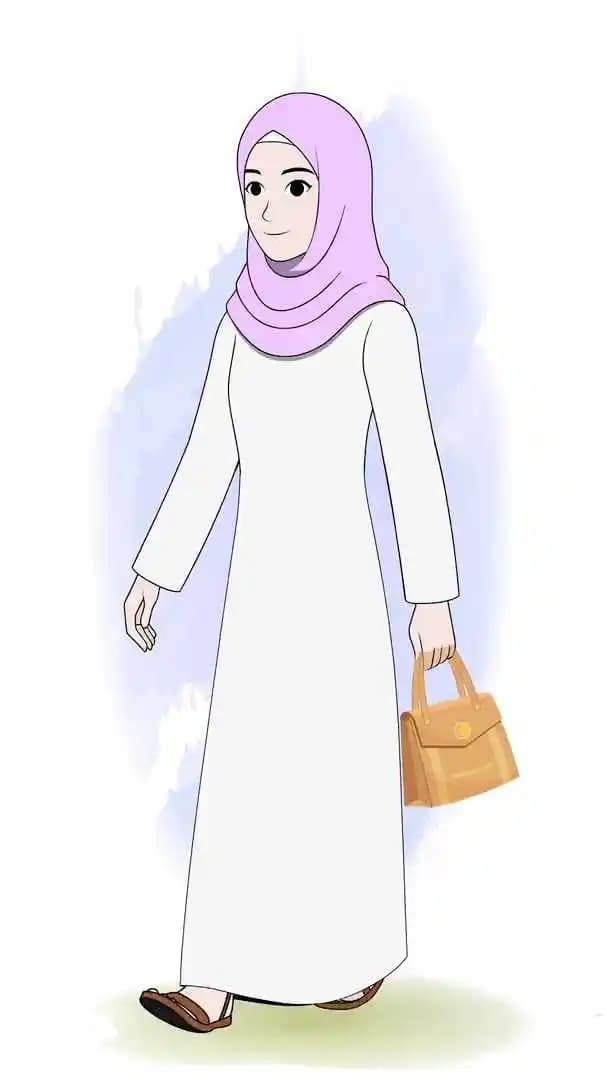 Islamic hijab woman character walking with bag animated pose AKA Aafreen