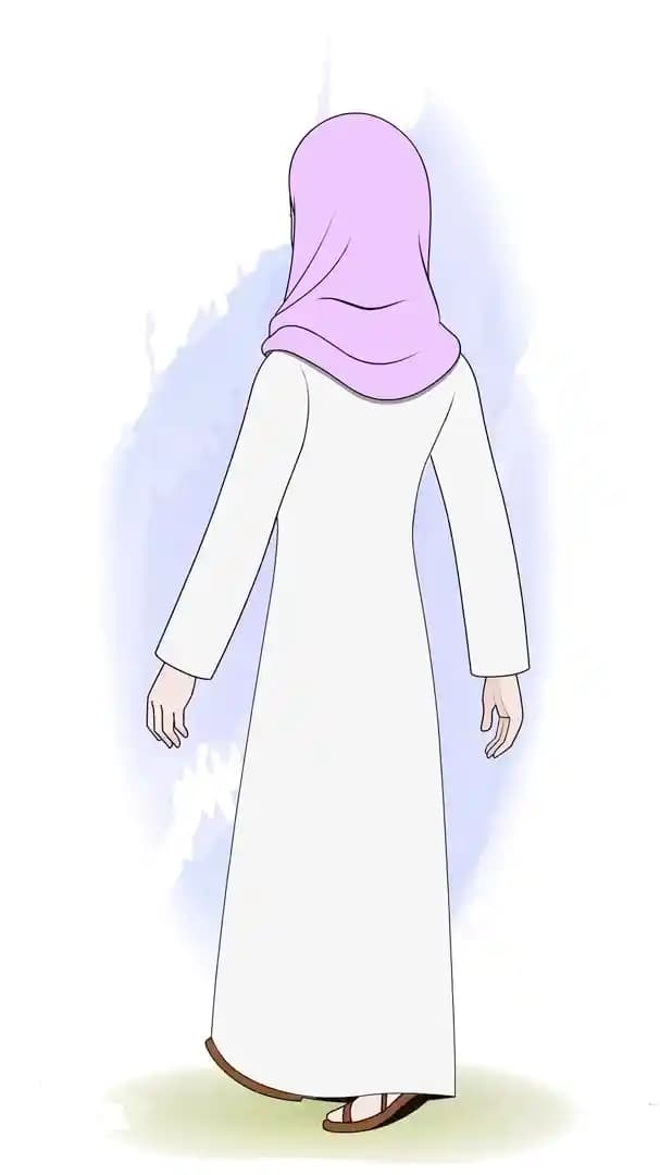 Islamic hijab woman character walking in back third view animated pose AKA Aafreen