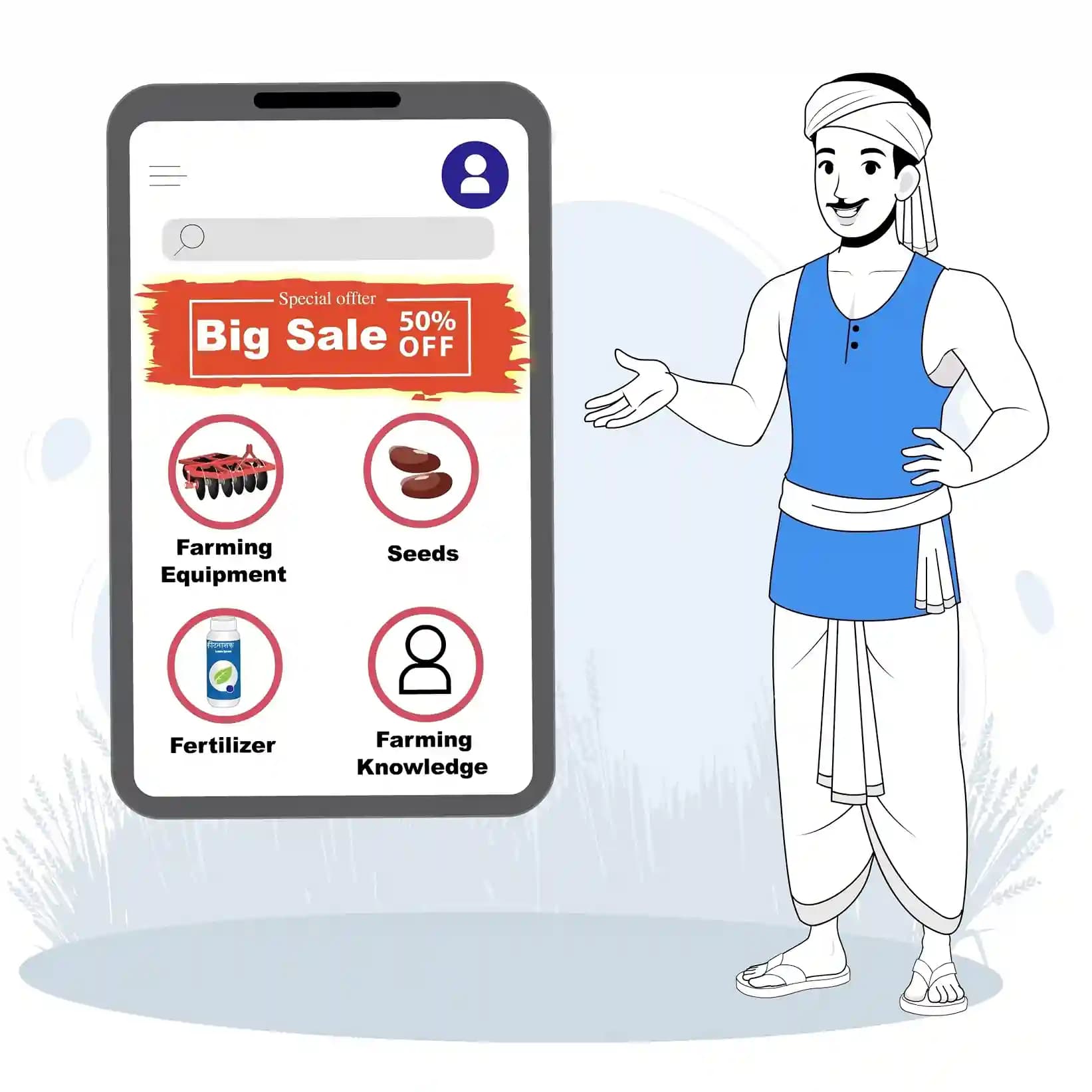 Indian farmer Talking one third animated vector cartoon character AKA Ram singh