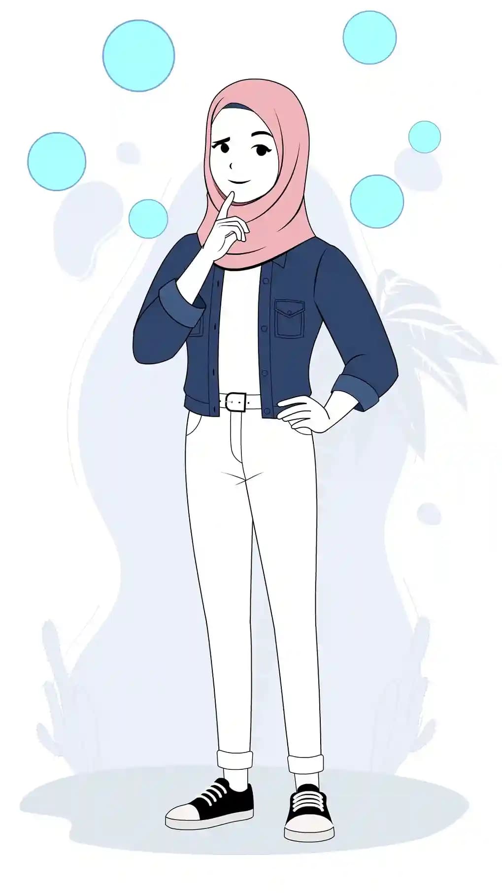 Cute muslim lady thinking animated vector cartoon character AKA Farah