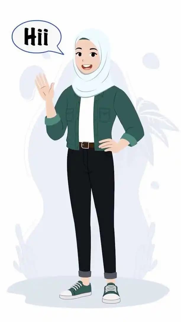 Muslim islamic young woman saying hi animated vector pose AKA Samira