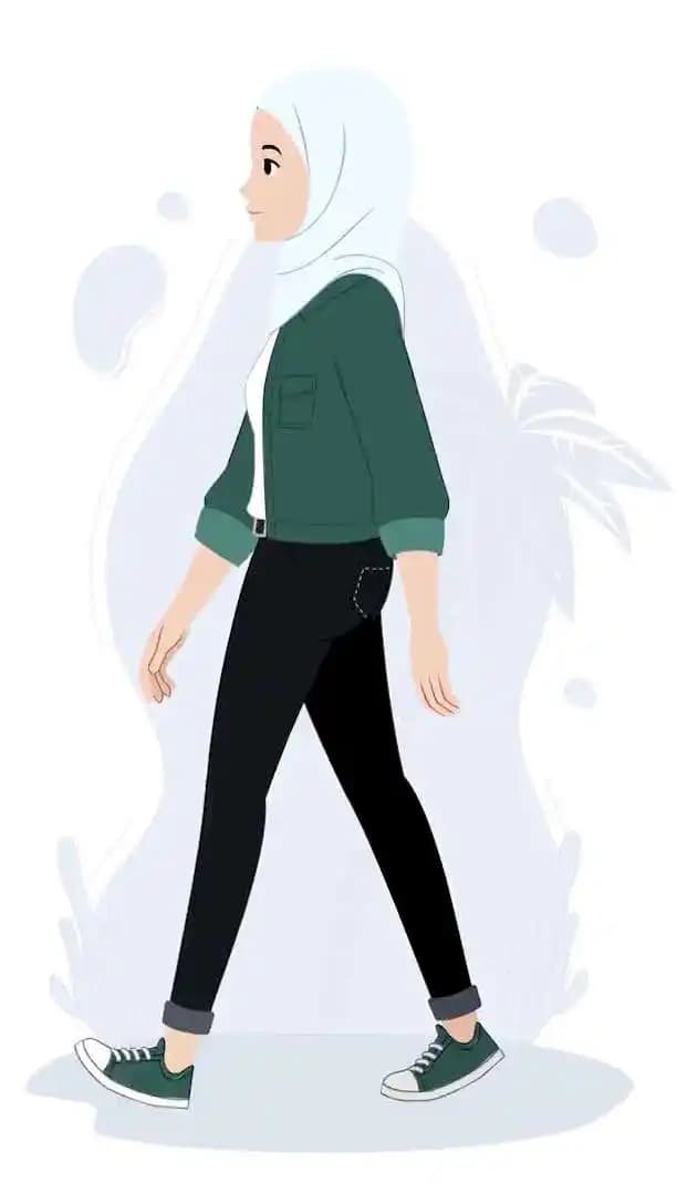 Muslim islamic young woman animated vector side walk cycle AKA Samira