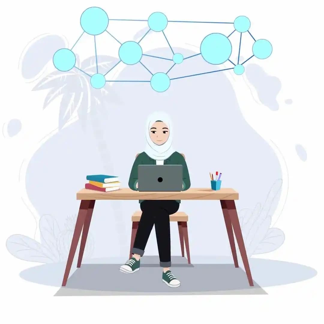 Muslim islamic young woman animated vector doing study AKA Samira