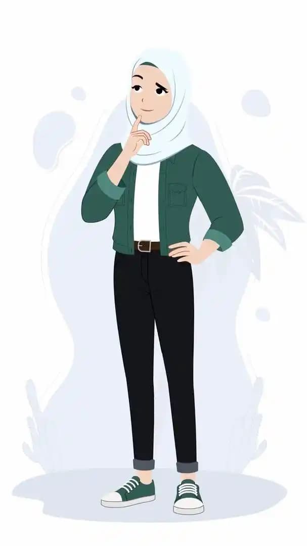 Muslim islamic young woman animated vector thinking pose AKA Samira