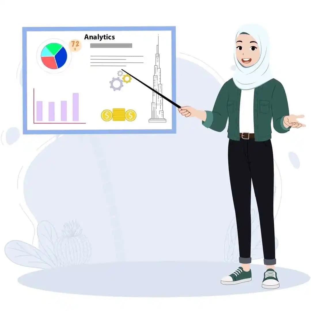 Muslim islamic young woman animated vector doing presentation AKA Samira