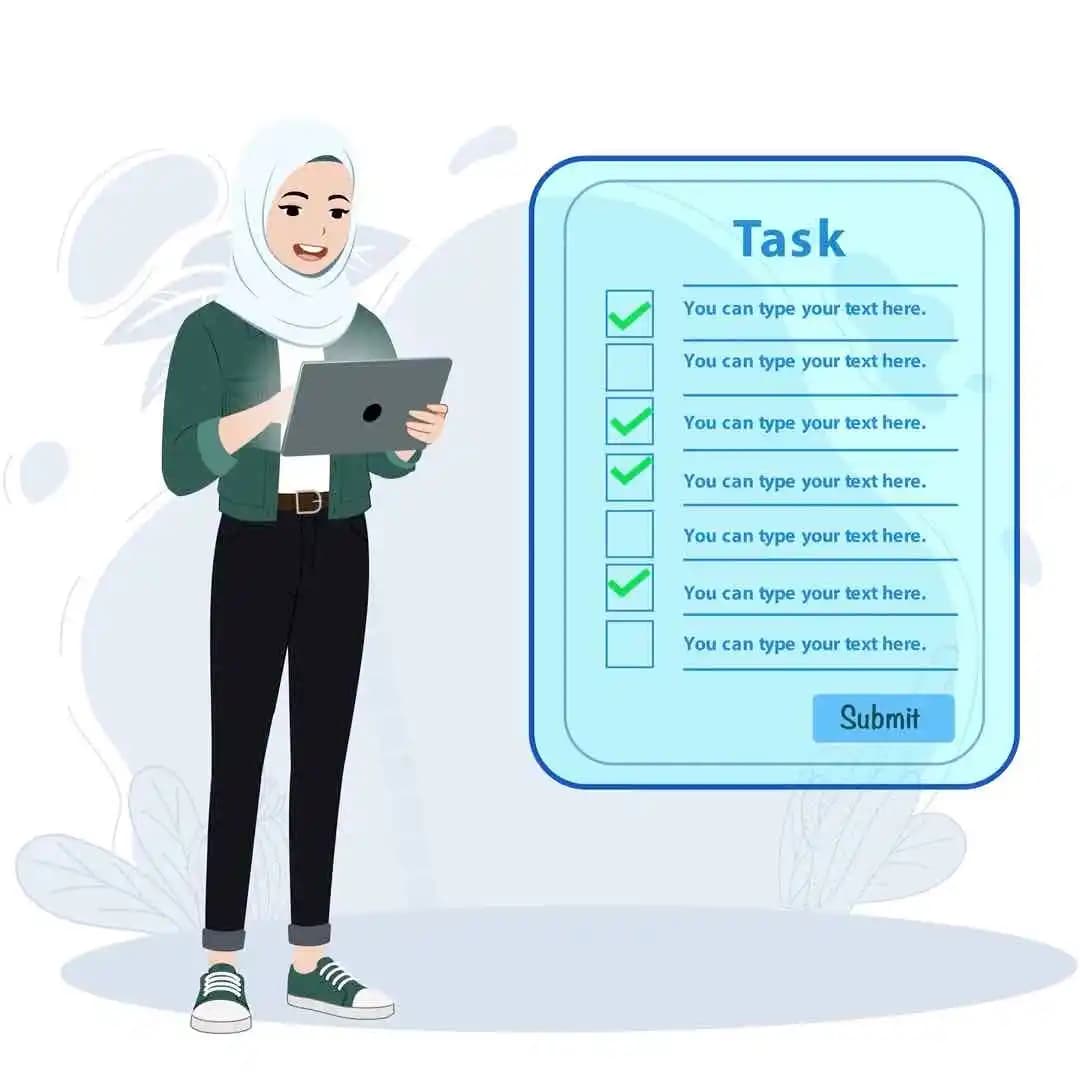 Muslim islamic young woman animated vector using tablet AKA Samira