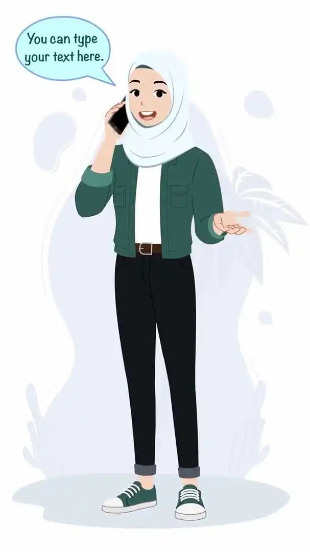 Muslim islamic young woman animated vector talking on phone AKA Samira