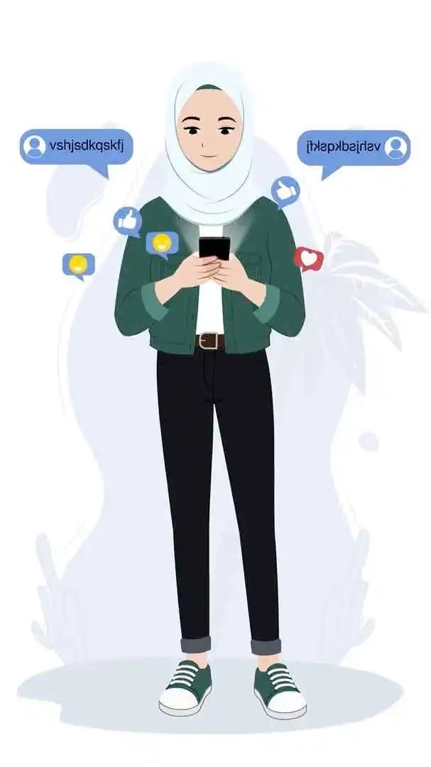 Muslim islamic young woman animated vector using phone AKA Samira