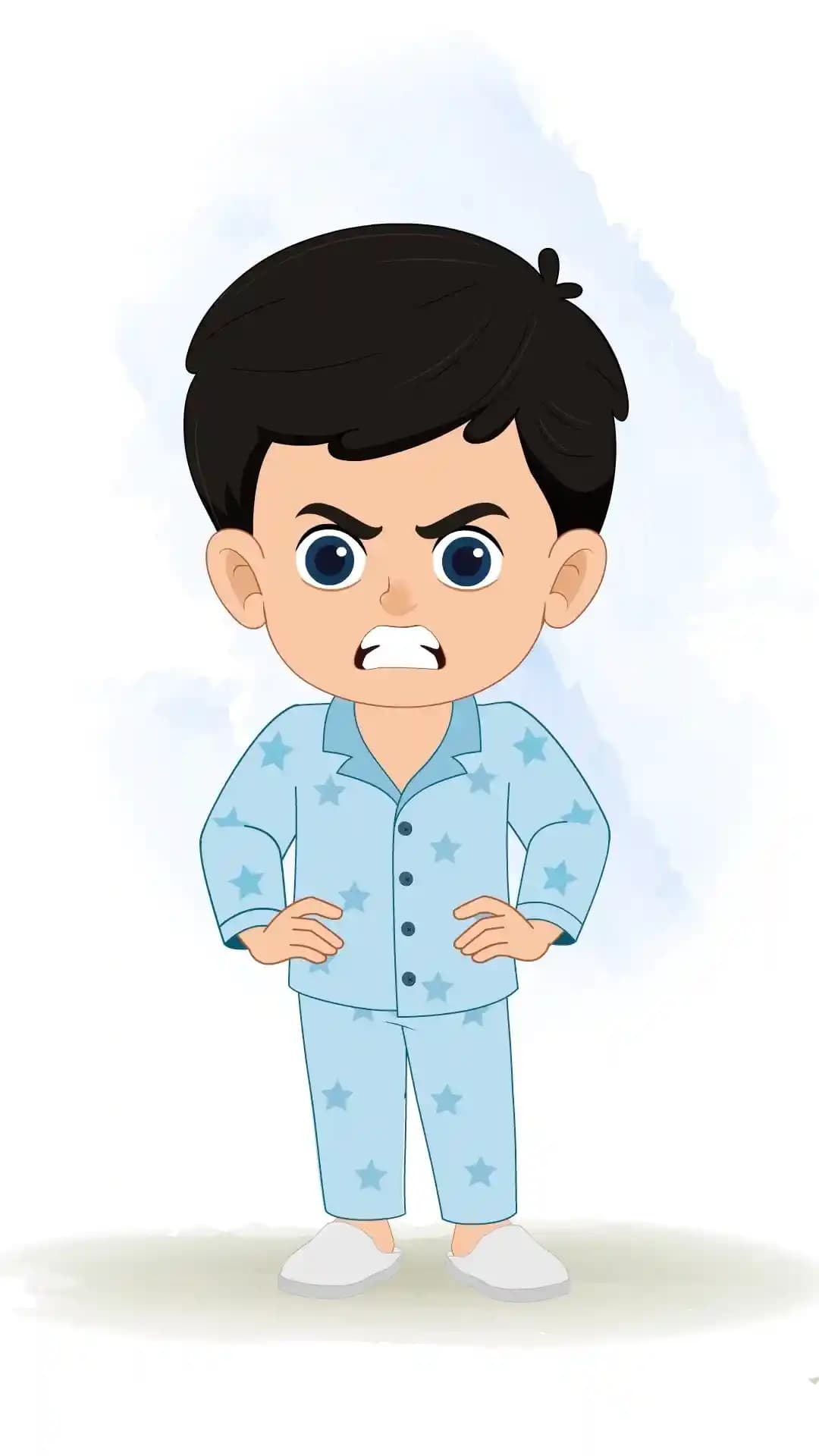 Cute kid angry animated vector cartoon character AKA Vihaan