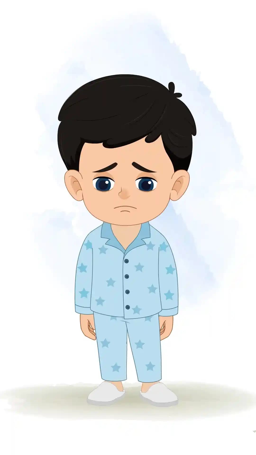 Cute kid sad animated vector cartoon character AKA Vihaan