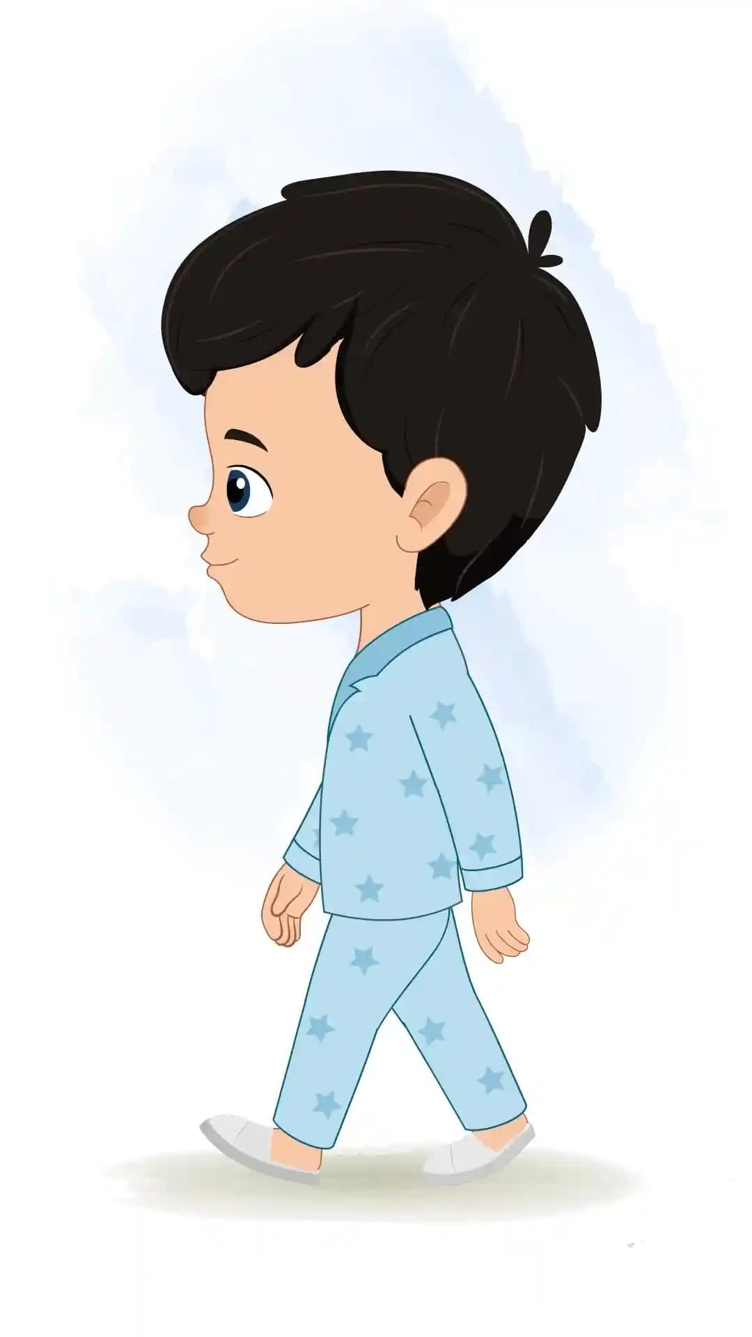 Cute kid side walk animated vector cartoon character AKA Vihaan