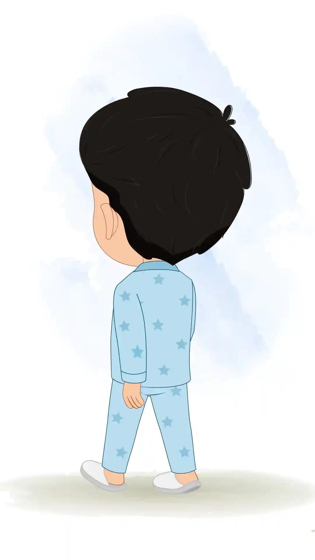 Cute kid back third walk animated vector cartoon character AKA Vihaan