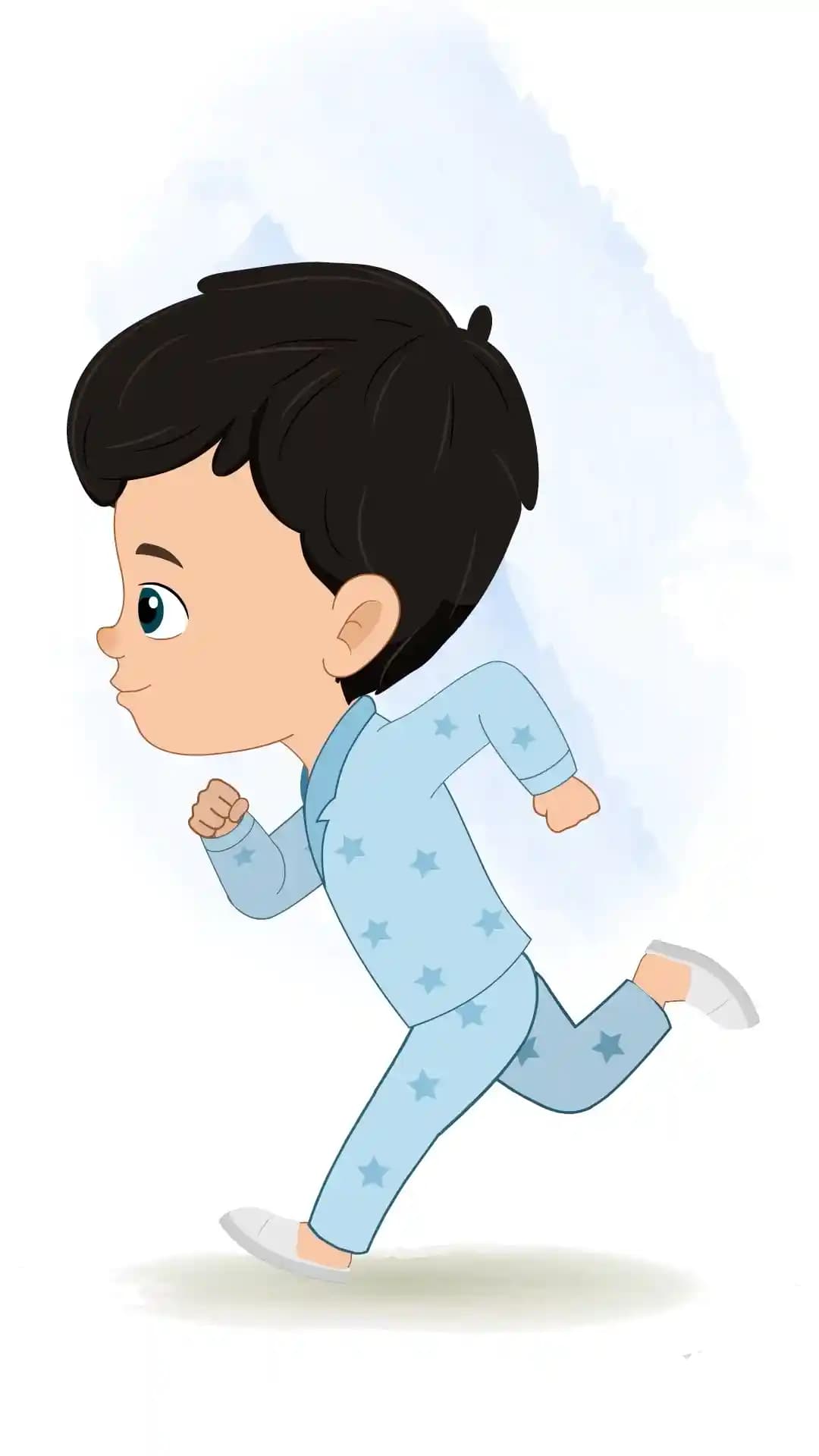 Cute kid side run animated vector cartoon character AKA Vihaan