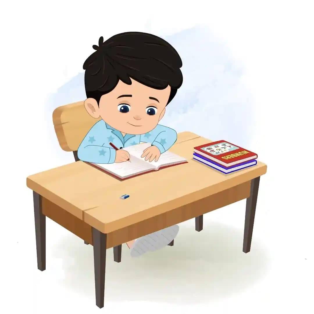 Cute kid writing animated vector cartoon character AKA Vihaan