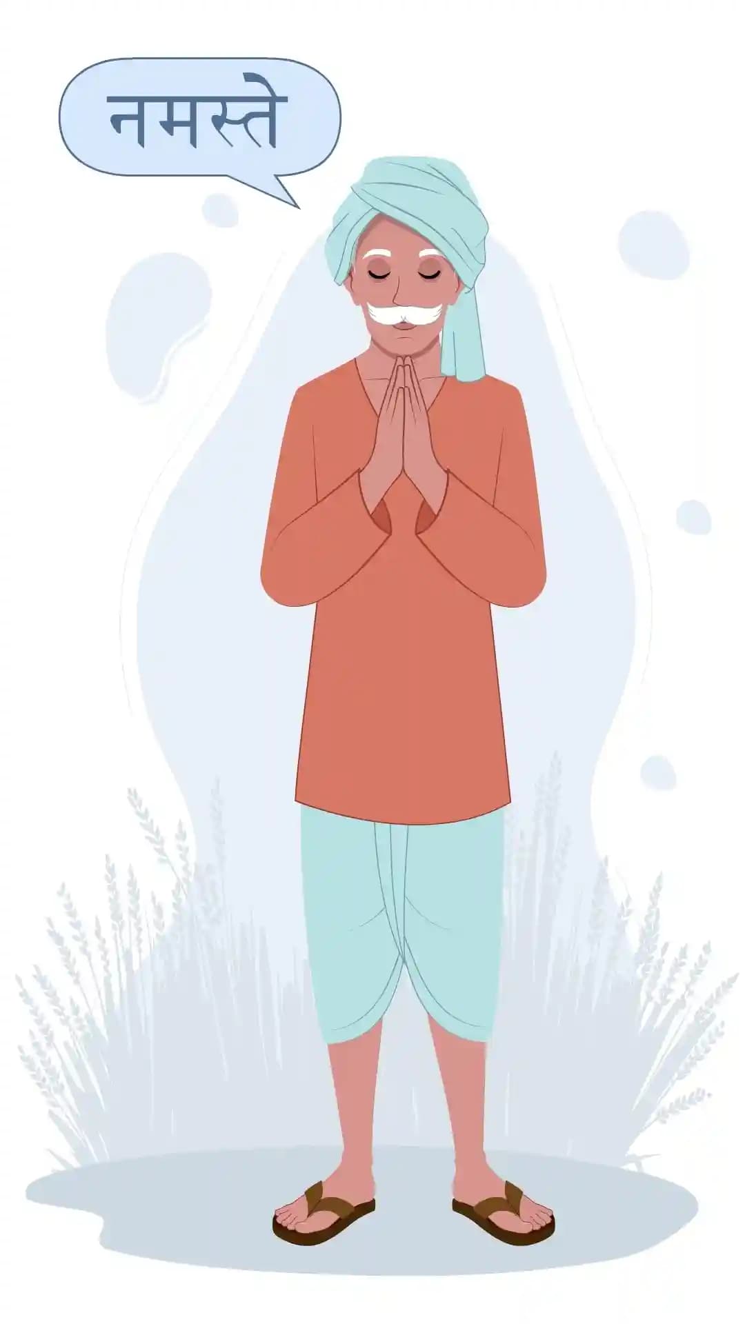 Indian villager farmer greeting namaste animated vector cartoon character AKA Dharam singh
