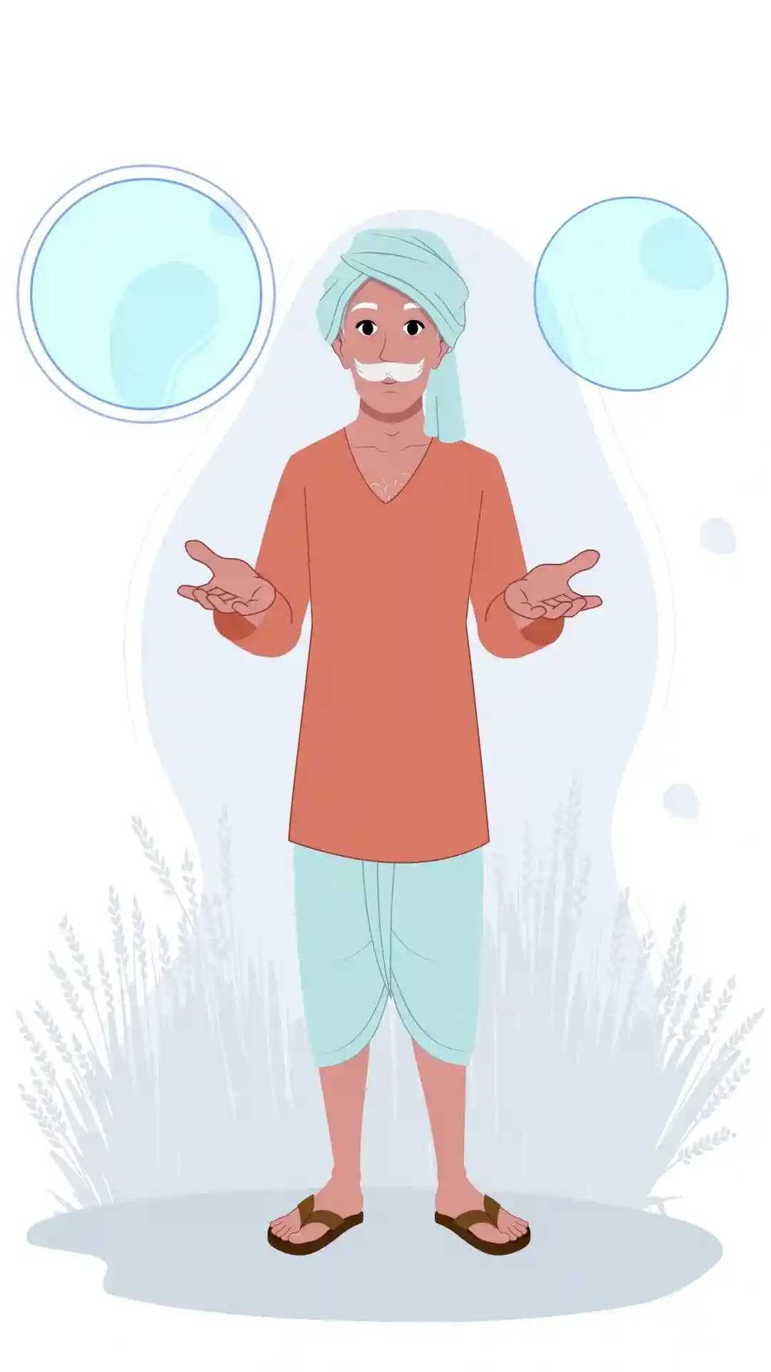 Indian villager farmer talking front animated vector cartoon character AKA Dharam singh