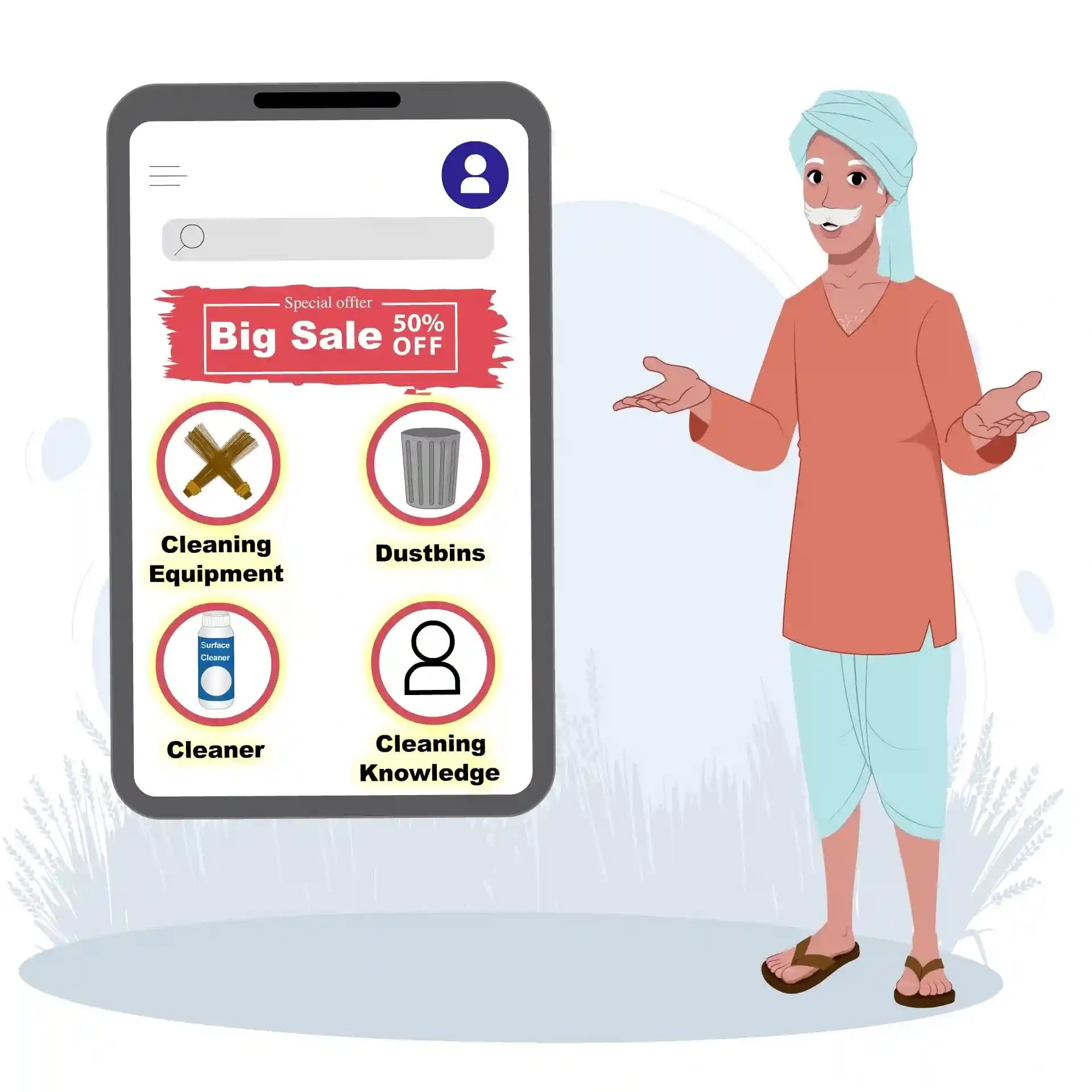 Swachh Bharat Village Character talking one third animated vector cartoon character AKA Dharam singh