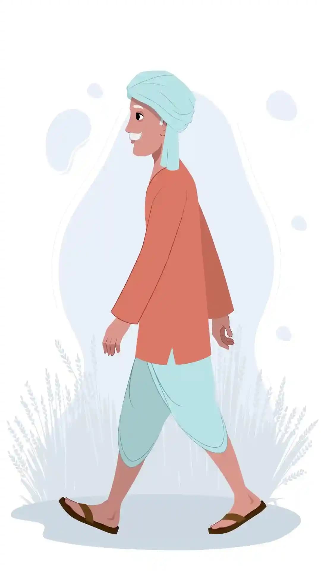 Indian villager farmer side walk animated vector cartoon character AKA Dharam singh