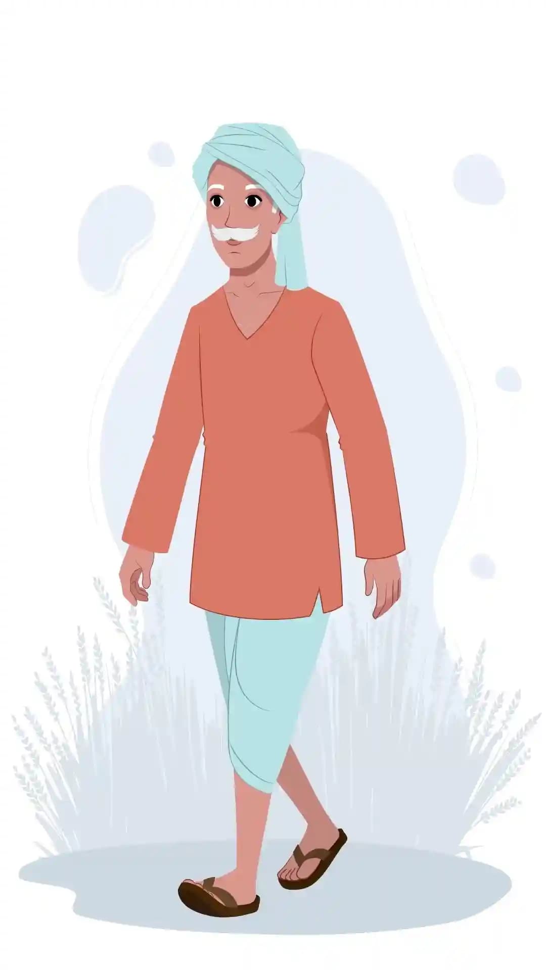 Indian villager farmer one third walk animated vector cartoon character AKA Dharam singh