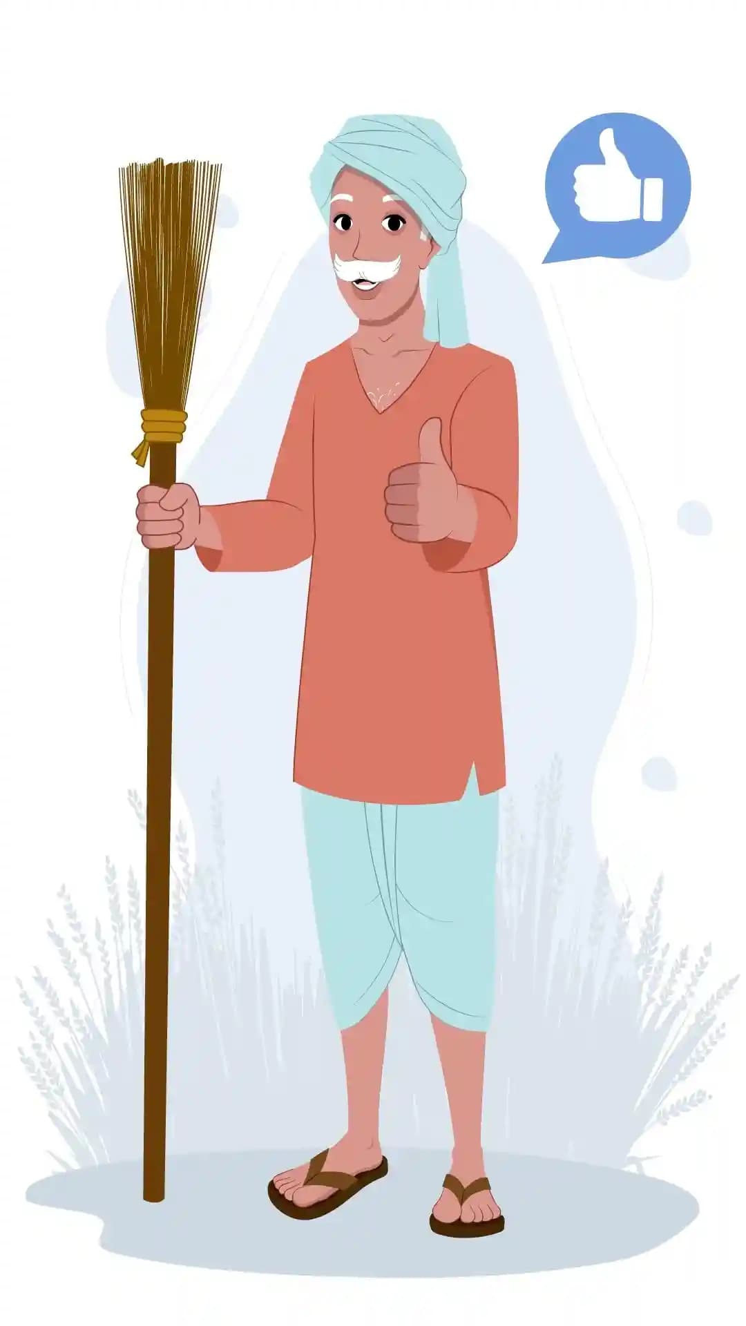 Indian villager farmer thumbsup animated vector cartoon character AKA Dharam