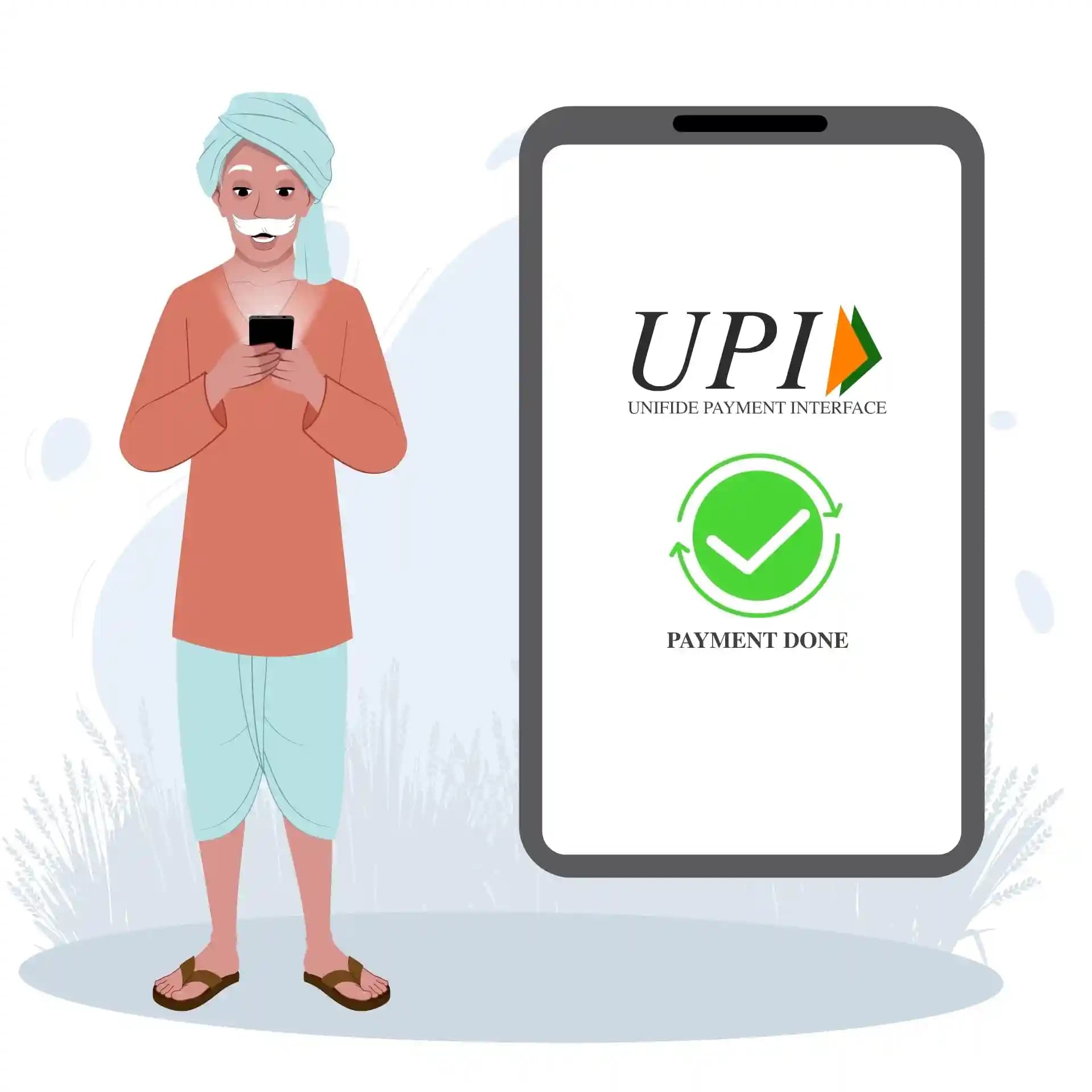 Indian villager farmer doing online payment animated vector cartoon character AKA Dharam singh