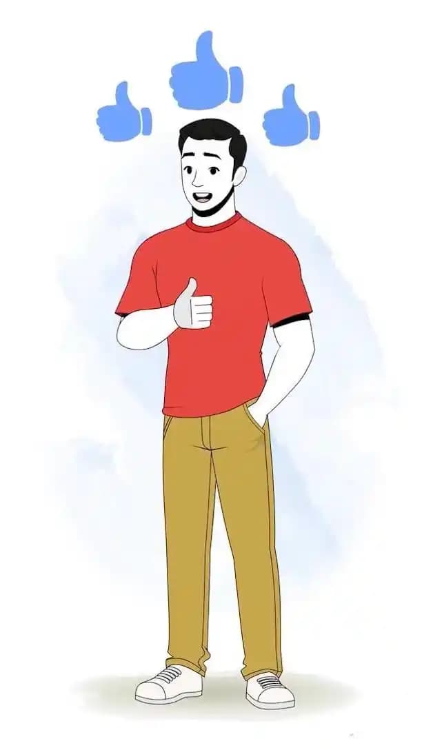 2d cartoon muscular man character vector doing thumbs up animated pose AKA Nick