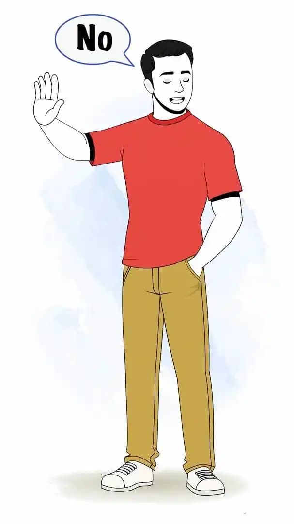 2d cartoon muscular man character vector saying no animated pose AKA Nick