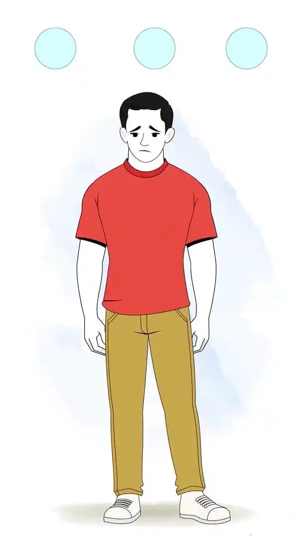 2d cartoon muscular man character vector saying no animated pose AKA Nick