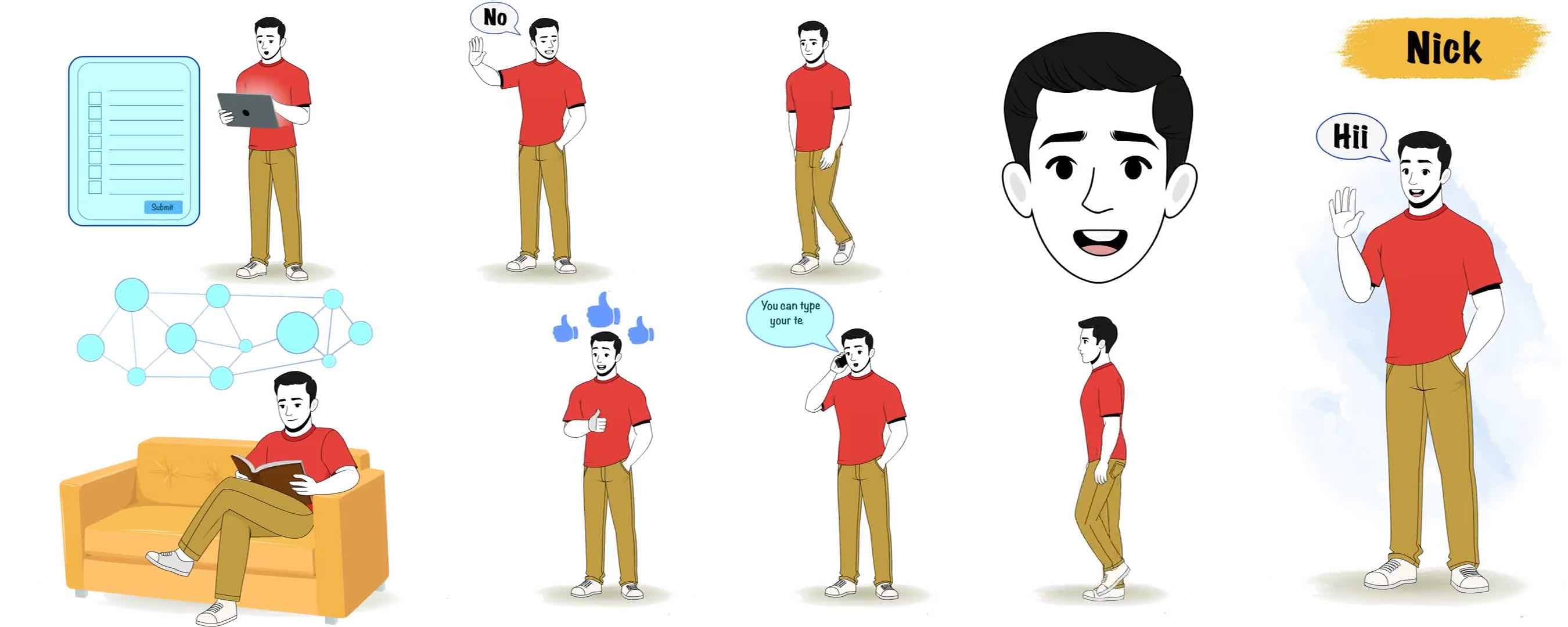 2d cartoon muscular man character vector animated model sheet