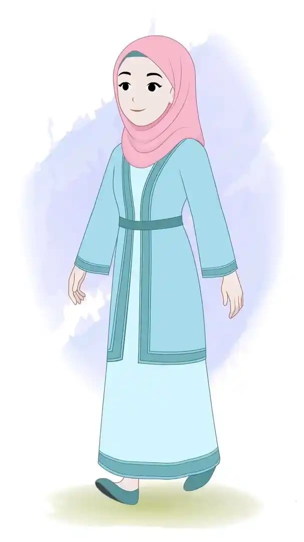 Cartoon Islamic woman hijab character animated walking pose AKA Zara