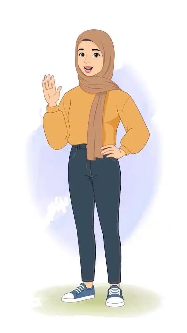 Female muslim arab cartoon character waving hand animated vector pose AKA Aashma