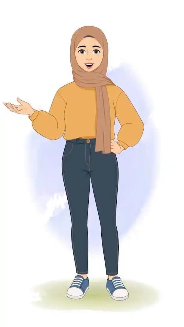 Female muslim arab cartoon character talking animated vector pose AKA Aashma