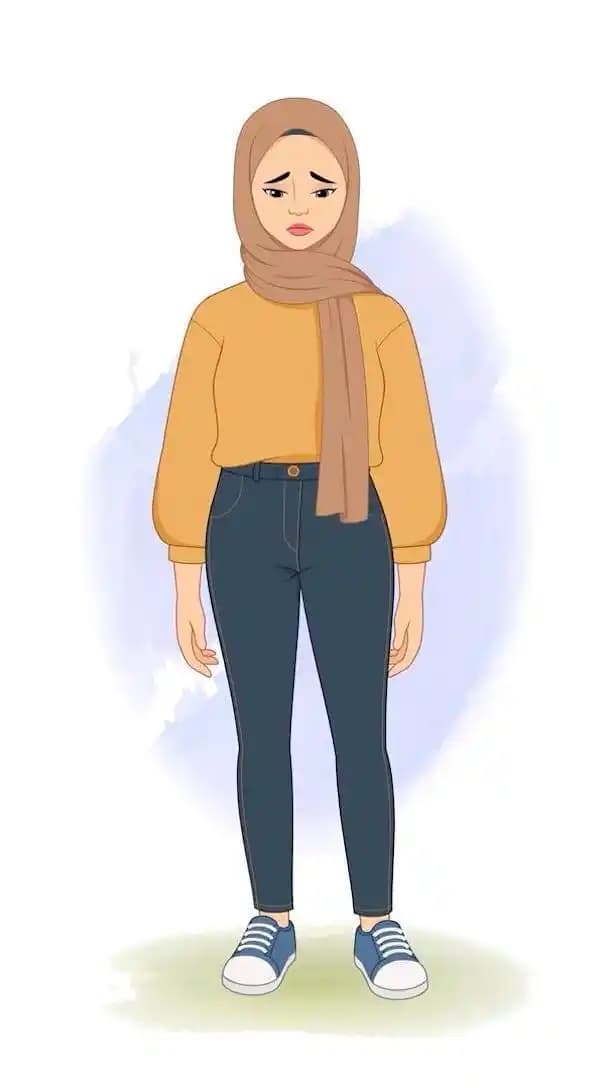 Female muslim arab cartoon character sad animated vector pose AKA Aashma