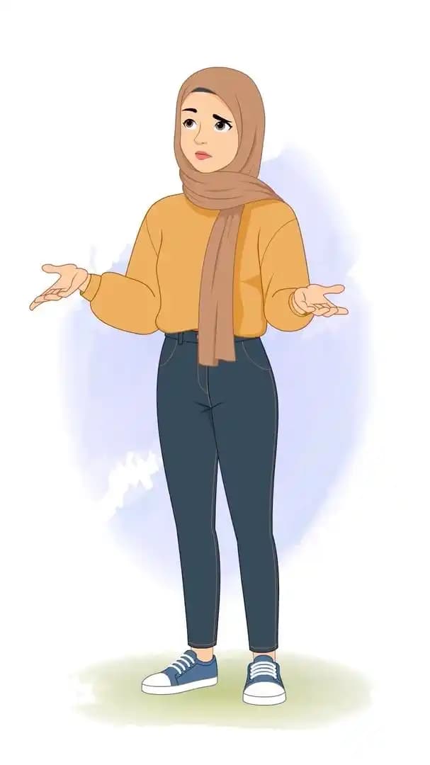 Female muslim arab cartoon character confused animated vector pose AKA Aashma