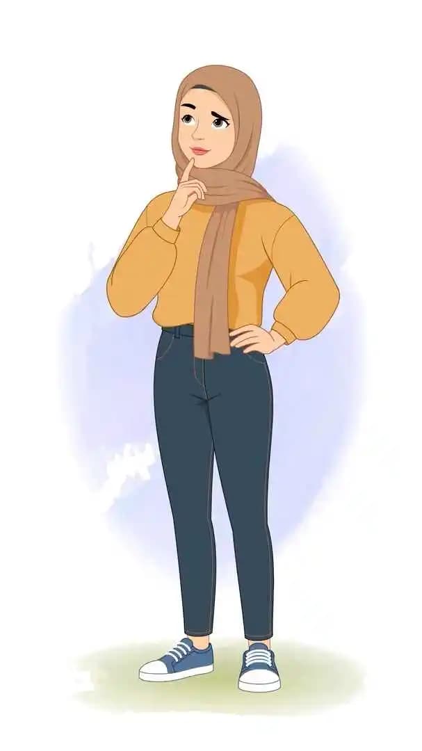 Female muslim arab cartoon character thinking animated vector pose AKA Aashma