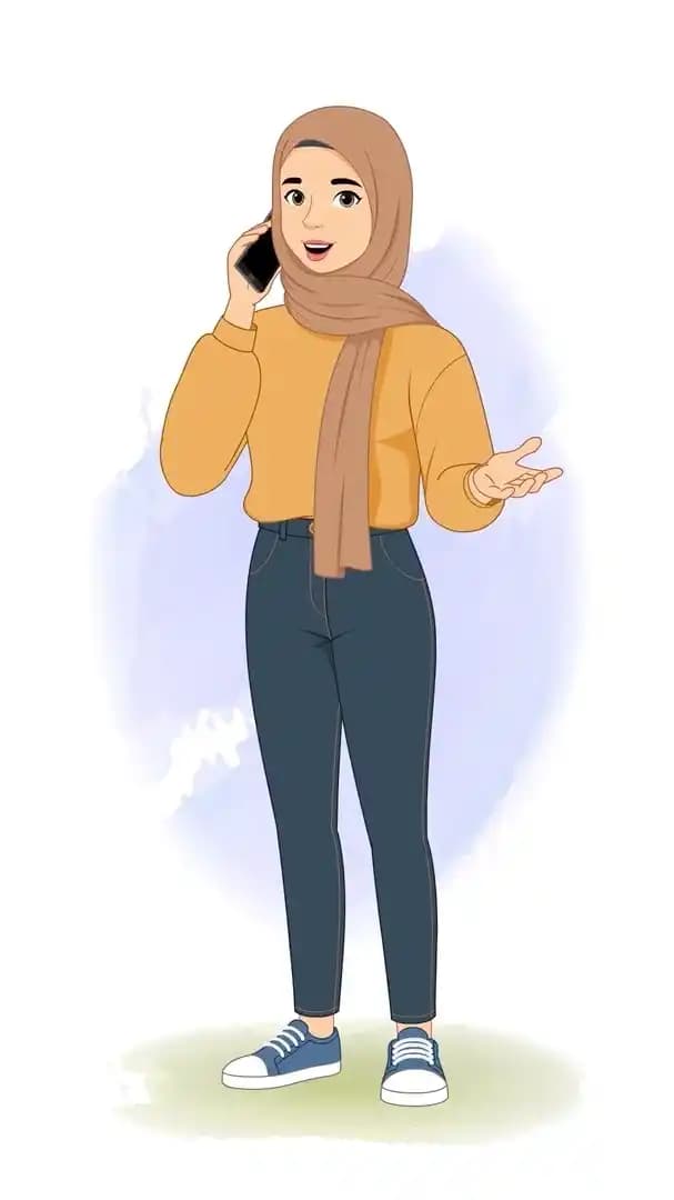 Female muslim arab cartoon character talking on phone animated vector AKA Aashma