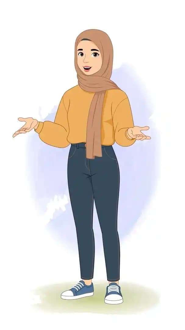 Female muslim arab cartoon character talking animation vector pose AKA Aashma