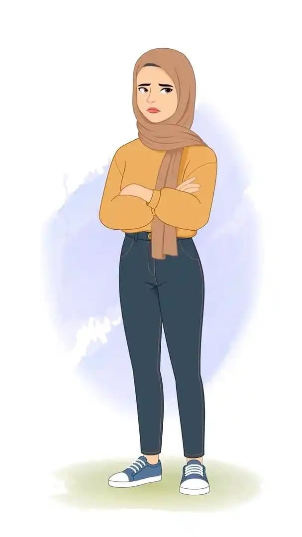 Female muslim arab cartoon character annoyed animated vector pose AKA Aashma