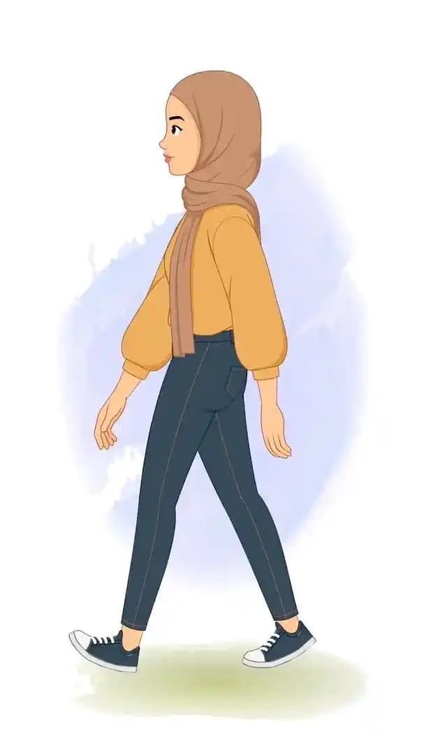 Female muslim arab cartoon character animated side walk cycle vector AKA Aashma