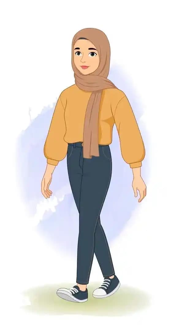 Female muslim arab cartoon character walking animated vector AKA Aashma