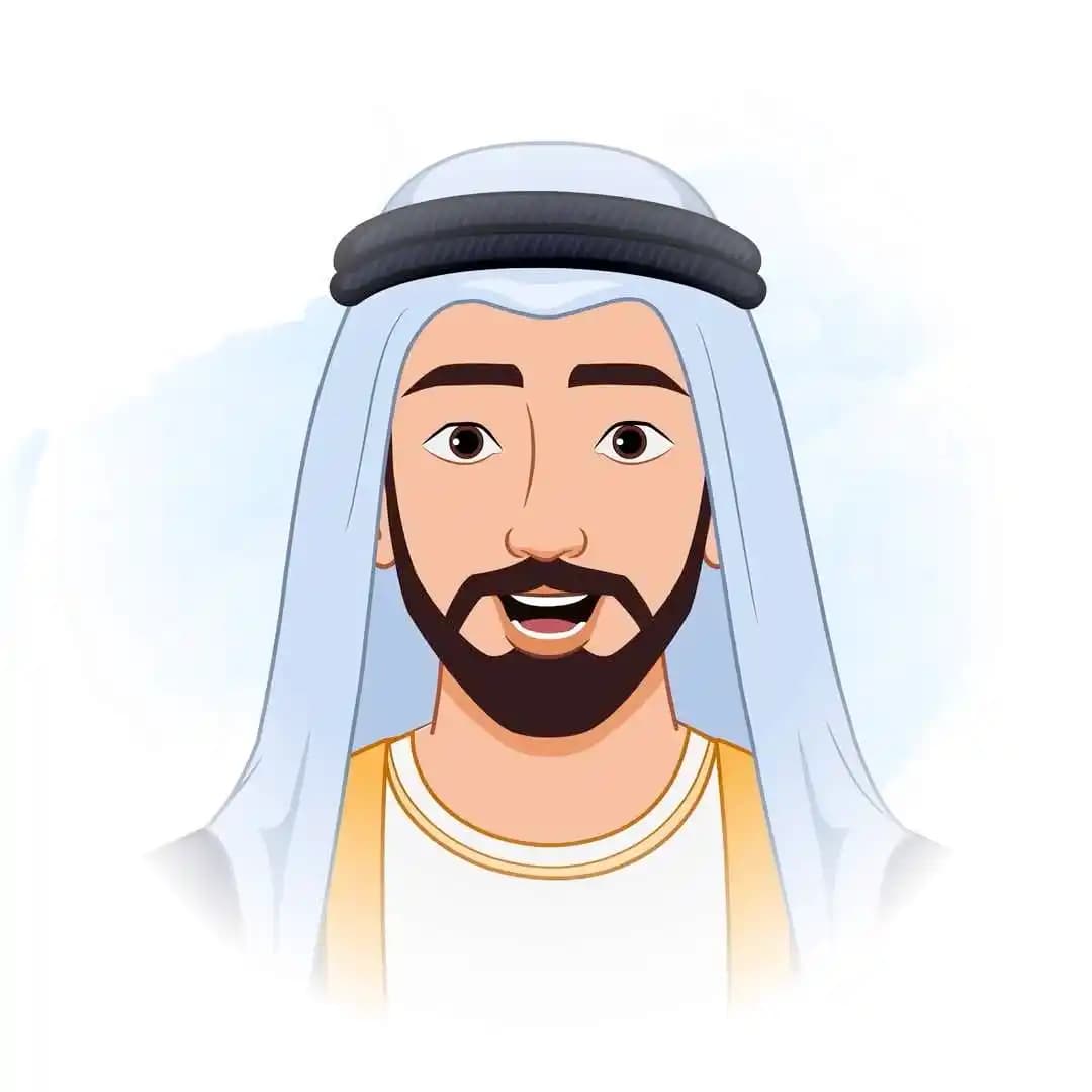 Islamic arab sheikh trader cartoon character animated face expression AKA Hassan